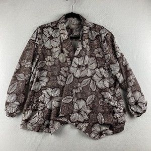 Chicos Cardigan Womens 3 Brown Hawaiian Shirt Theme Floral Print Open Front